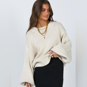 Harmony Balloon Sleeve Knit Sweater Beige